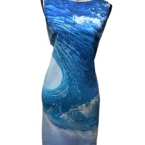 Theia Ocean Beach Dress Print Shift Midi Dress EUC Sz 4